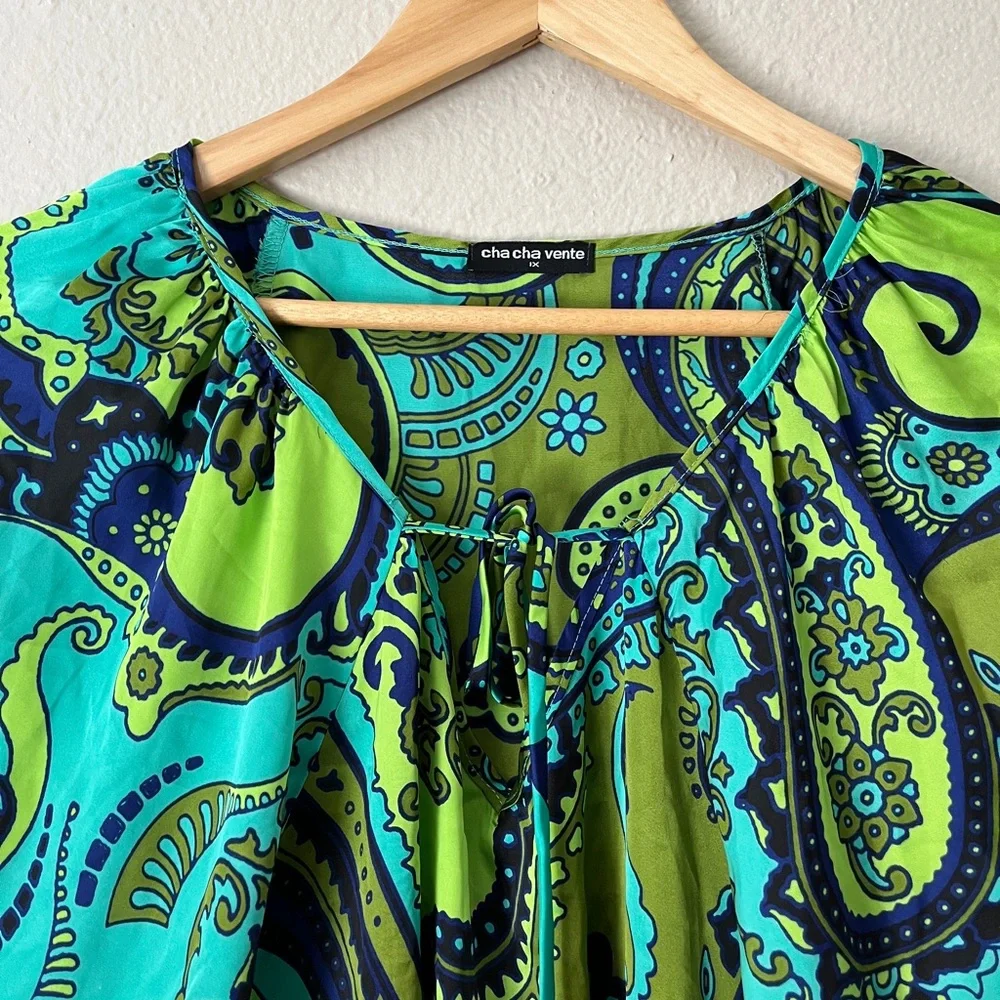 Cha Cha Vente Paisley Puff Sleeve Tunic Top Blouse Womens Size 1X Colorful - Picture 3 of 6